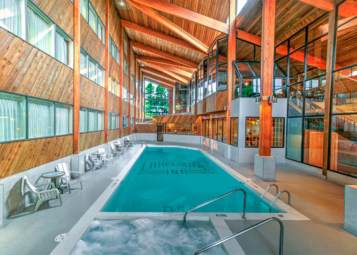 The Lake Louise interior pool and hot tub with large windows for ample natural light